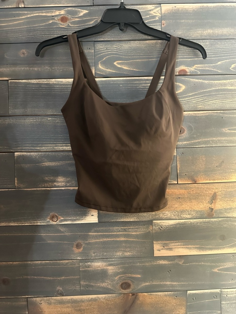 SKIMS Dri-Fit Athletic Tank in Deep Brown with shelf bra